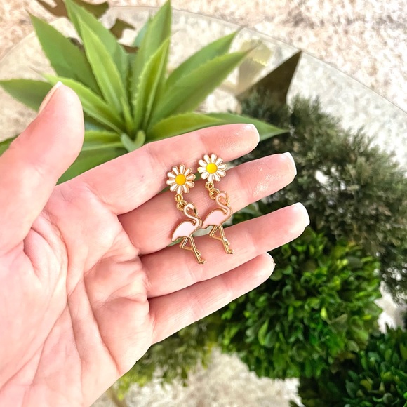 Floral Flamingo Dangle Earrings - Picture 7 of 7